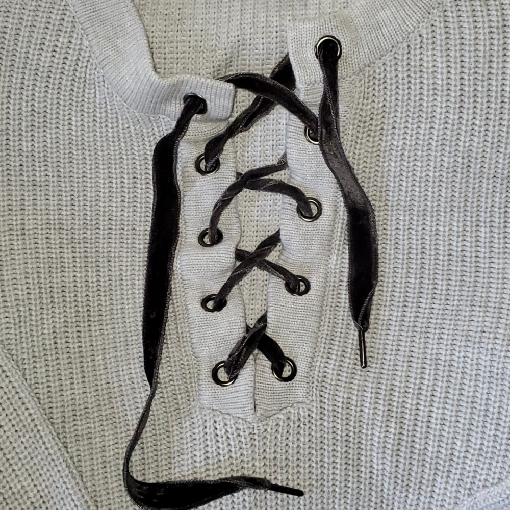 Rails Gray Lace Up Sweater Size S - Picture 4 of 12